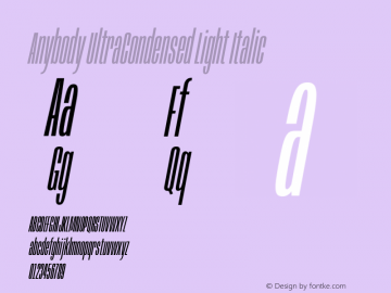 Anybody UltraCondensed Light Italic Version 1.111图片样张