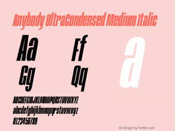 Anybody UltraCondensed Medium Italic Version 1.111图片样张