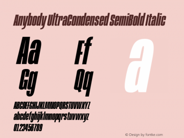 Anybody UltraCondensed SemiBold Italic Version 1.111图片样张