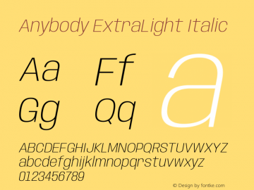 Anybody ExtraLight Italic Version 1.111图片样张