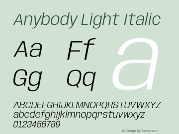 Anybody Light Italic Version 1.111图片样张