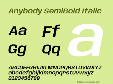 Anybody SemiBold Italic Version 1.111图片样张