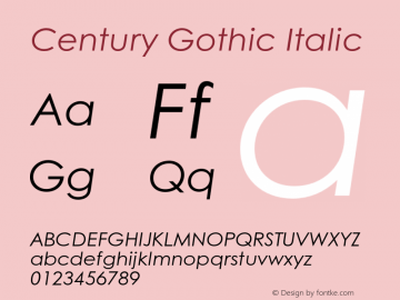 Century Gothic Italic Version 1.00图片样张