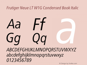 Frutiger Neue LT W1G Cn Book Italic Version 1.20图片样张