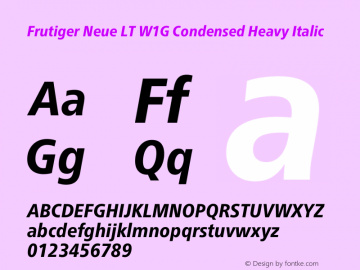 Frutiger Neue LT W1G Cn Regular Bold Italic Version 1.20图片样张