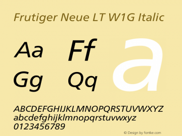 Frutiger Neue LT W1G Italic Version 1.20图片样张