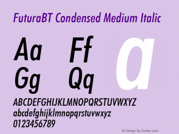 FuturaBT Cond Medium Italic Version 3.20图片样张