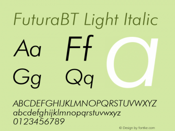 FuturaBT Light Italic Version 3.10, build 19, s3图片样张