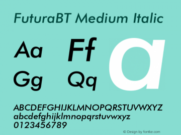 FuturaBT Medium Italic Version 3.10, build 19, s3图片样张