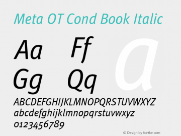 Meta OT Cond Book Italic Version 7.600, build 1027, FoPs, FL 5.04图片样张