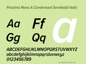 Proxima Nova A Cond Semibold It Version 3.018;PS 003.018;hotconv 1.0.88;makeotf.lib2.5.64775图片样张