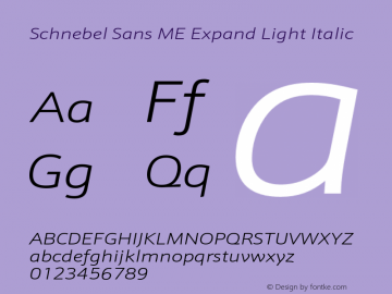 SchnebelSansMEExpand-LightItalic Version 1.000;PS 1.00;hotconv 1.0.57;makeotf.lib2.0.21895图片样张