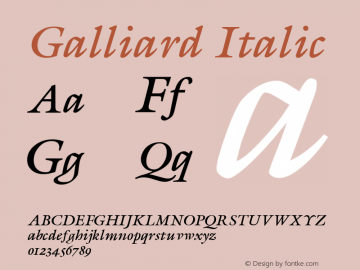 Galliard Italic Altsys Fontographer 3.5  11/5/92 Font Sample