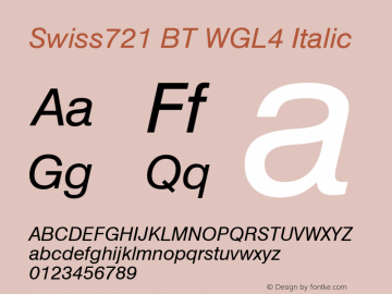 Swiss721 BT WGL4 Italic Version 4.00图片样张