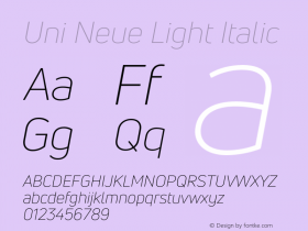 UniNeueLight-Italic Version 1.0图片样张