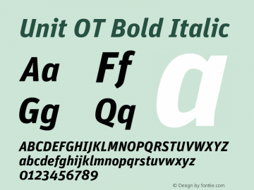 Unit OT Bold Italic Version 7.600, build 1027, FoPs, FL 5.04图片样张