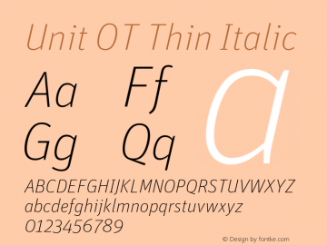 Unit OT Thin Italic Version 7.600, build 1027, FoPs, FL 5.04图片样张