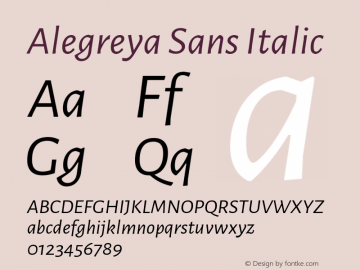 Alegreya Sans Italic Version 2.004; ttfautohint (v1.6)图片样张