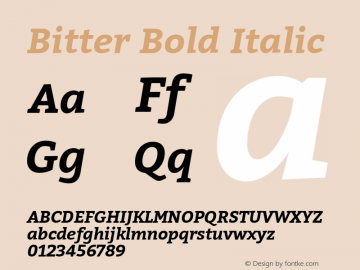 Bitter Bold Italic Version 1.300;PS 001.300;hotconv 1.0.70;makeotf.lib2.5.58329 DEVELOPMENT图片样张