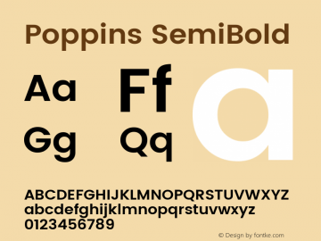 Poppins SemiBold Version 2.000;PS 1.0;hotconv 1.0.79;makeotf.lib2.5.61930; ttfautohint (v1.3)图片样张