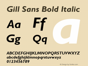 Gill Sans Bold Italic Version 1.3 (Hewlett-Packard) Font Sample