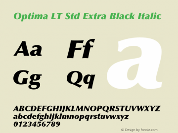 OptimaLTStd-XBlackItalic Version 2.020;PS 002.000;hotconv 1.0.50;makeotf.lib2.0.16970图片样张