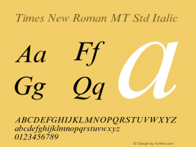 TimesNewRomanMTStd-Italic Version 2.020;PS 002.000;hotconv 1.0.50;makeotf.lib2.0.16970图片样张