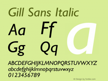 Gill Sans Italic Version 1.3 (Hewlett-Packard) Font Sample