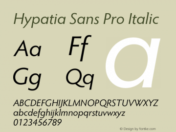 Hypatia Sans Pro Italic Version 2.226;PS 2.001;hotconv 1.0.96;makeotf.lib2.5.65012图片样张