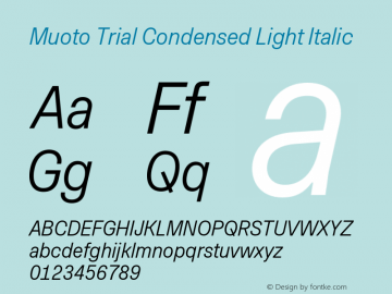 Muoto Trial Condensed Light Italic Version 2.000;FEAKit 1.0图片样张