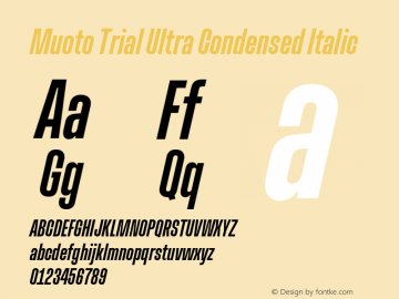 Muoto Trial Ultra Condensed Italic Version 2.000;FEAKit 1.0图片样张