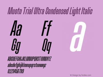 Muoto Trial Ultra Condensed Light Italic Version 2.000;FEAKit 1.0图片样张