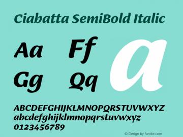 Ciabatta SemiBold Italic Version 1.000;PS 001.000;hotconv 1.0.88;makeotf.lib2.5.64775图片样张