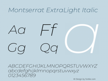 Montserrat ExtraLight Italic Version 8.000图片样张