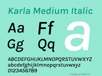 Karla Medium Italic Version 2.002图片样张