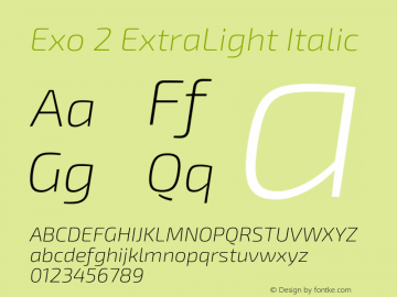 Exo 2 ExtraLight Italic Version 2.001图片样张