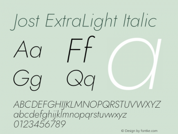 Jost ExtraLight Italic Version 3.710图片样张
