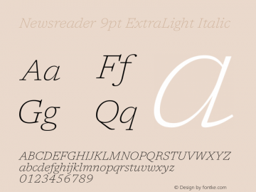 Newsreader 9pt ExtraLight Italic Version 1.003图片样张