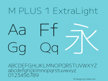M PLUS 1 ExtraLight Version 1.001图片样张