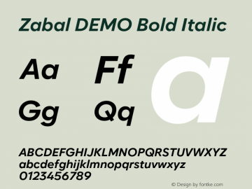 Zabal DEMO Bold Italic Version 1.000图片样张