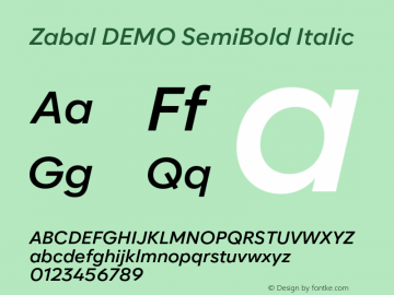 Zabal DEMO SemiBold Italic Version 1.000图片样张