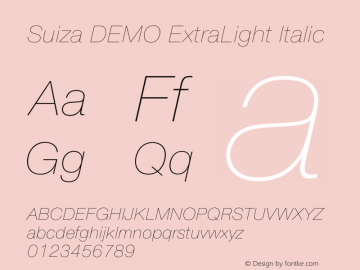 Suiza DEMO ExtraLight Italic Version 10.006图片样张