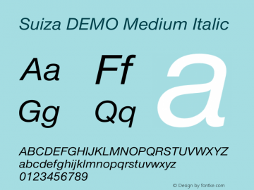 Suiza DEMO Medium Italic Version 10.006图片样张