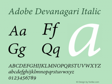 AdobeDevanagari-Italic Version 2.001;PS 2.000;hotconv 1.0.70;makeotf.lib2.5.5900图片样张