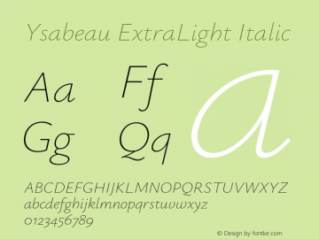 Ysabeau ExtraLight Italic Version 1.003图片样张