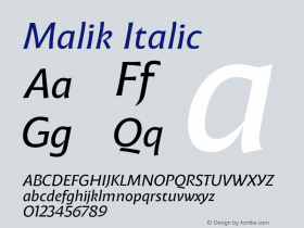 Malik-Italic Version 1.000;hotconv 1.0.109;makeotfexe 2.5.65596图片样张