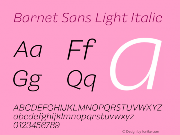 Barnet Sans Light Italic Version 001.000 September 2020图片样张