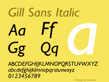 Gill Sans Italic Version 2.0 - June 6, 1995 Font Sample