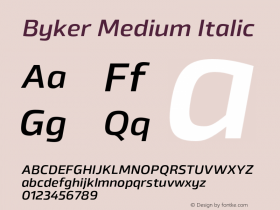 Byker Medium Italic Version 1.000;PS 001.000;hotconv 1.0.70;makeotf.lib2.5.58329图片样张