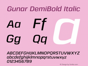 Gunar DemiBold Italic Version 1.000;PS 001.000;hotconv 1.0.70;makeotf.lib2.5.58329图片样张
